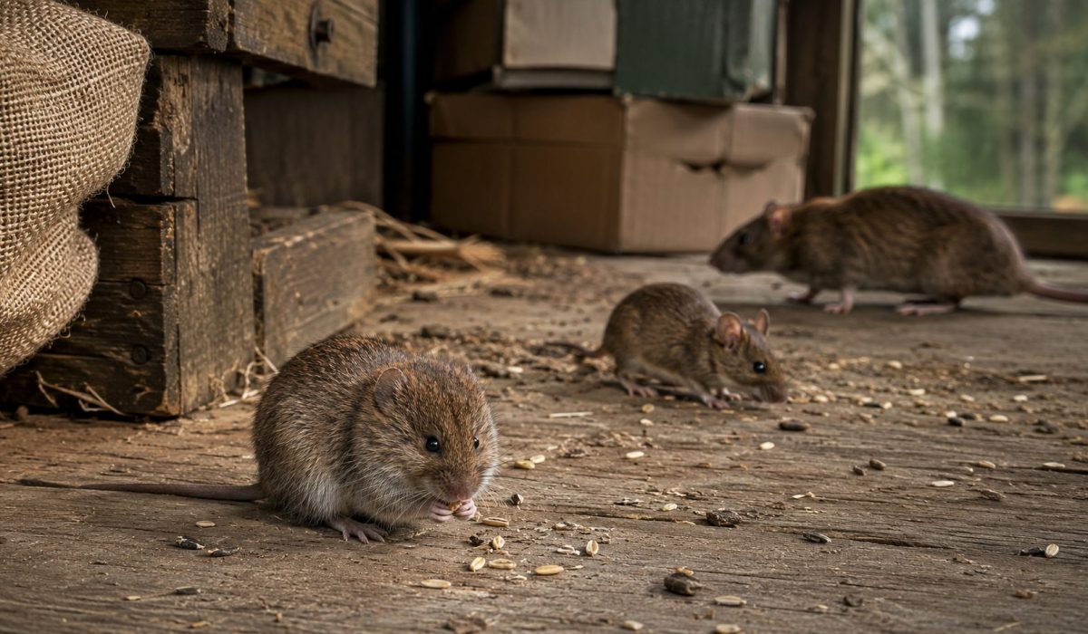 Campagnol, souris sauvage et rat dans un abri rural, rongeurs pouvant être porteurs de l’hantavirus